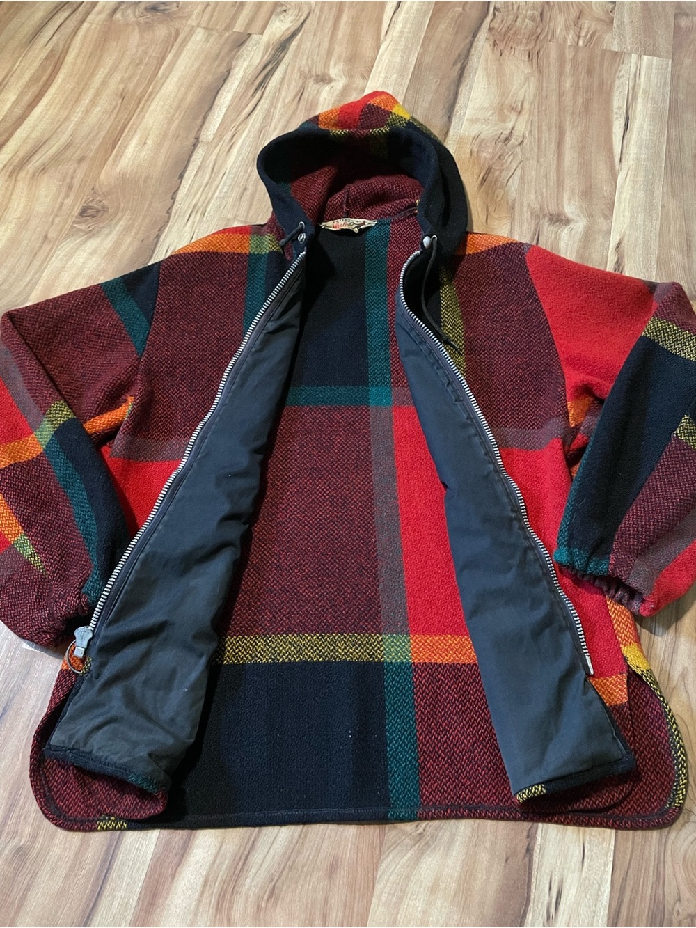 VTG Peters Whaler Plaid Wool Zip-Up Hooded Jacket Med 1960s Retro Gorpcore Cabin - Picture 3 of 9